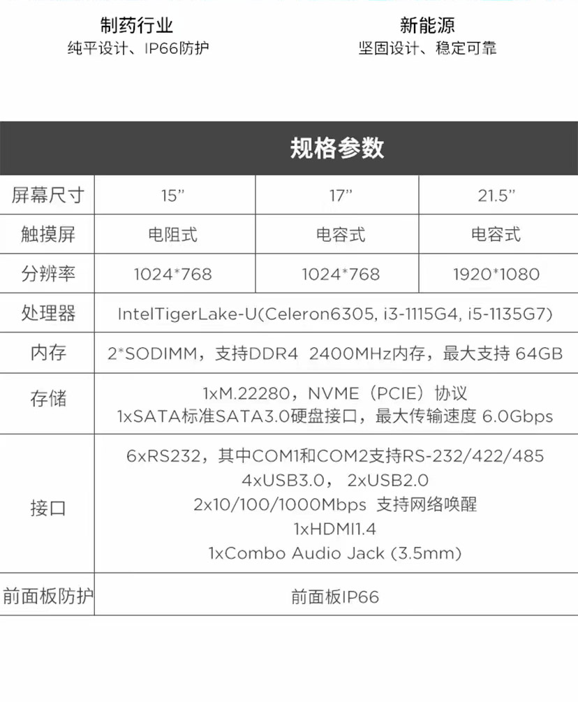 联想IPC-A60工业平板电脑，搭载11代Intel低功耗处理器